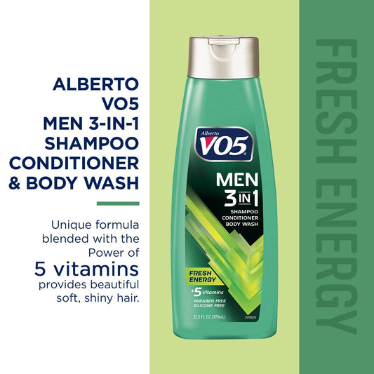 Alberto VO5 Fresh Energy 3-in-1 hair and body wash label details