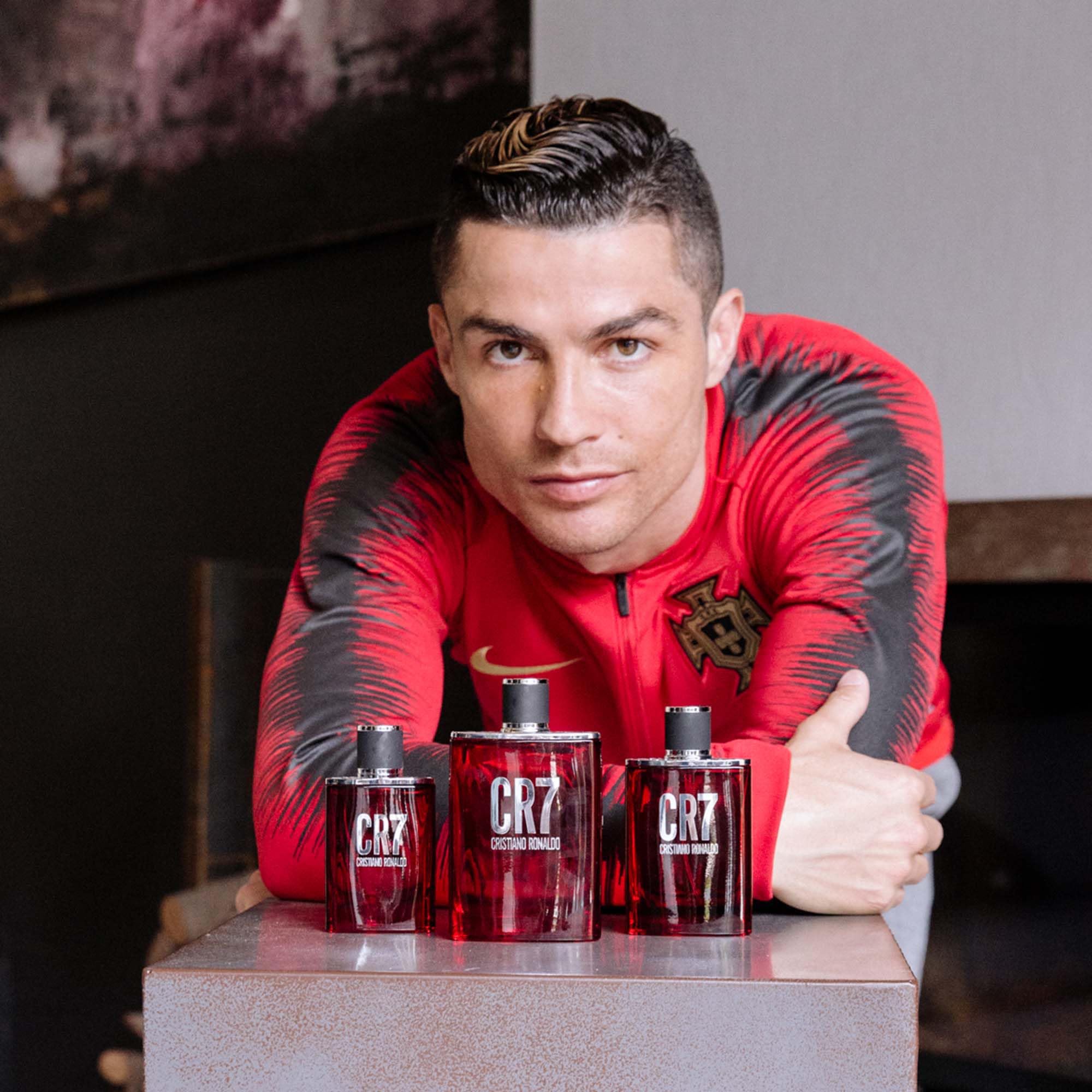 Cristiano Ronaldo CR7 cologne red glass bottle with silver cap