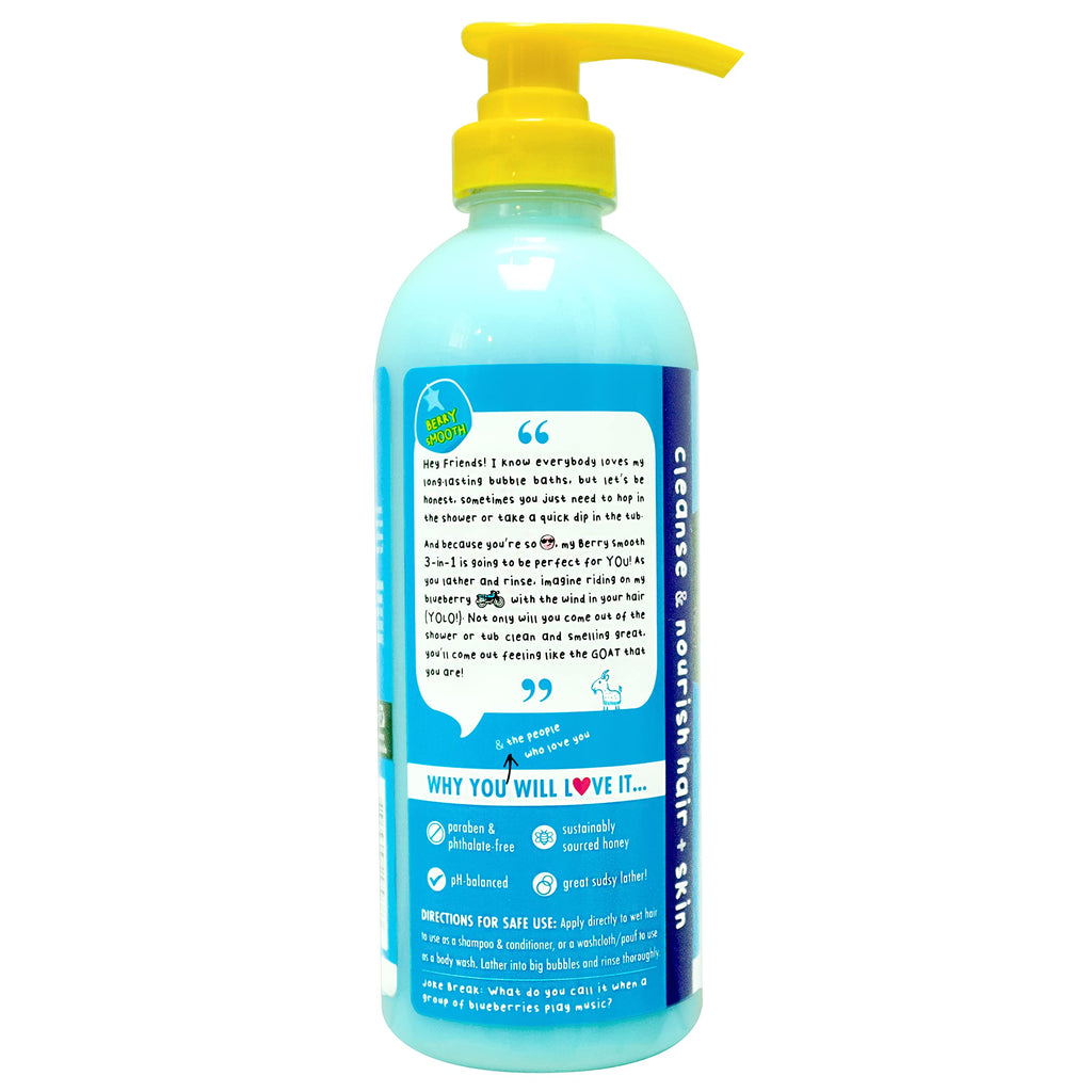 Authentic Mr. Bubble three in one berry smooth kids cleanser pack showing American packaging details.