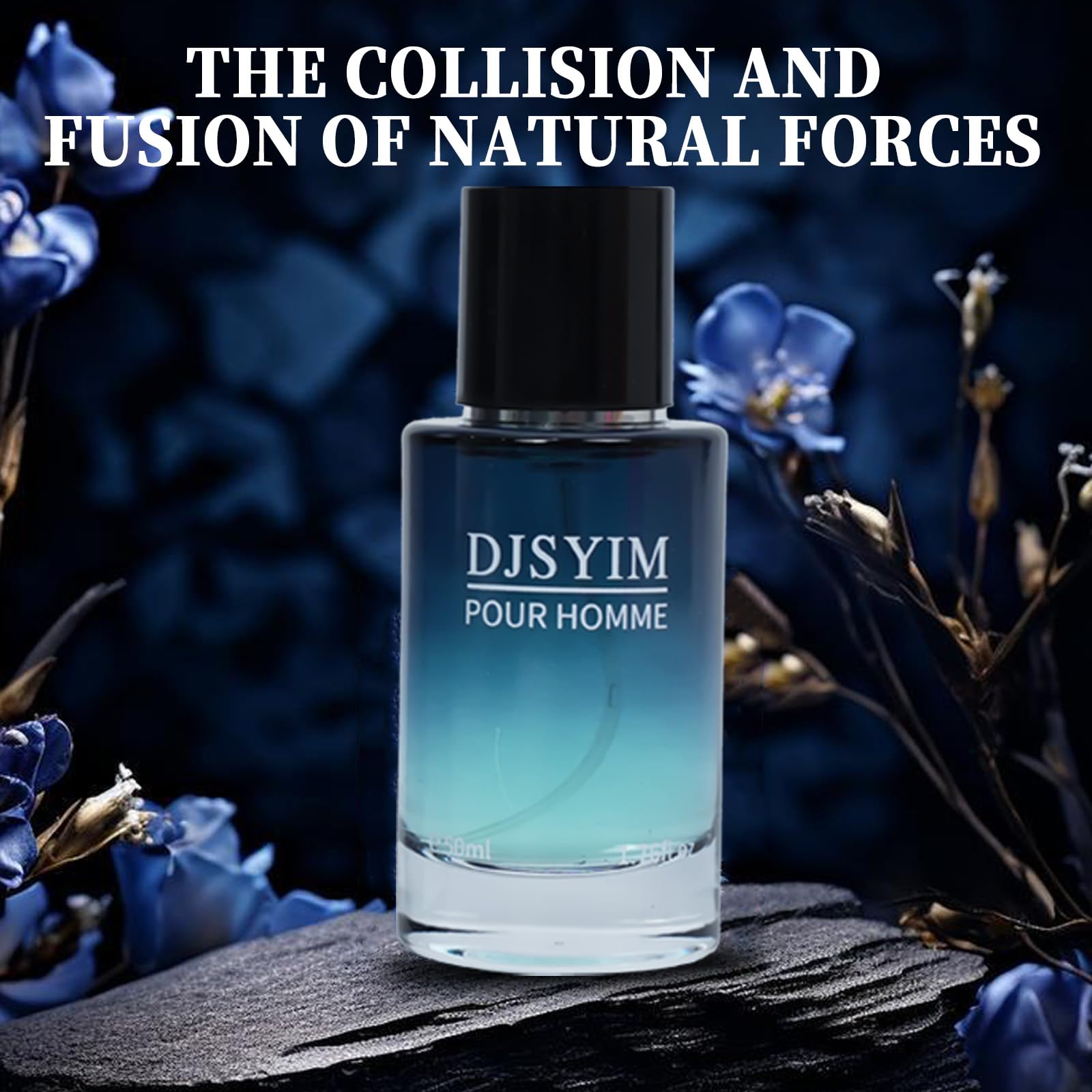 DJSYIM Pour Homme 50mL premium cologne bottle alongside its sail boat illustrated box.