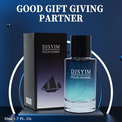 DJSYIM authentic USA imported luxury men's fragrance box detailing features and safety information.