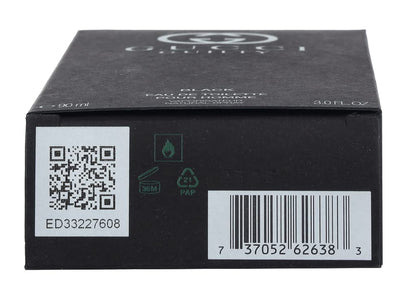 Back view of the Gucci Guilty Black for men container showing product batch details and manufacturing information.