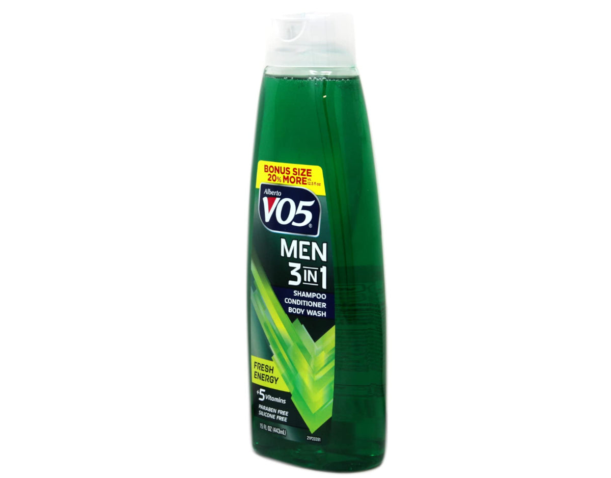 Close up of Alberto VO5 3-in-1 Fresh Energy 15 Fluid Ounce bottle