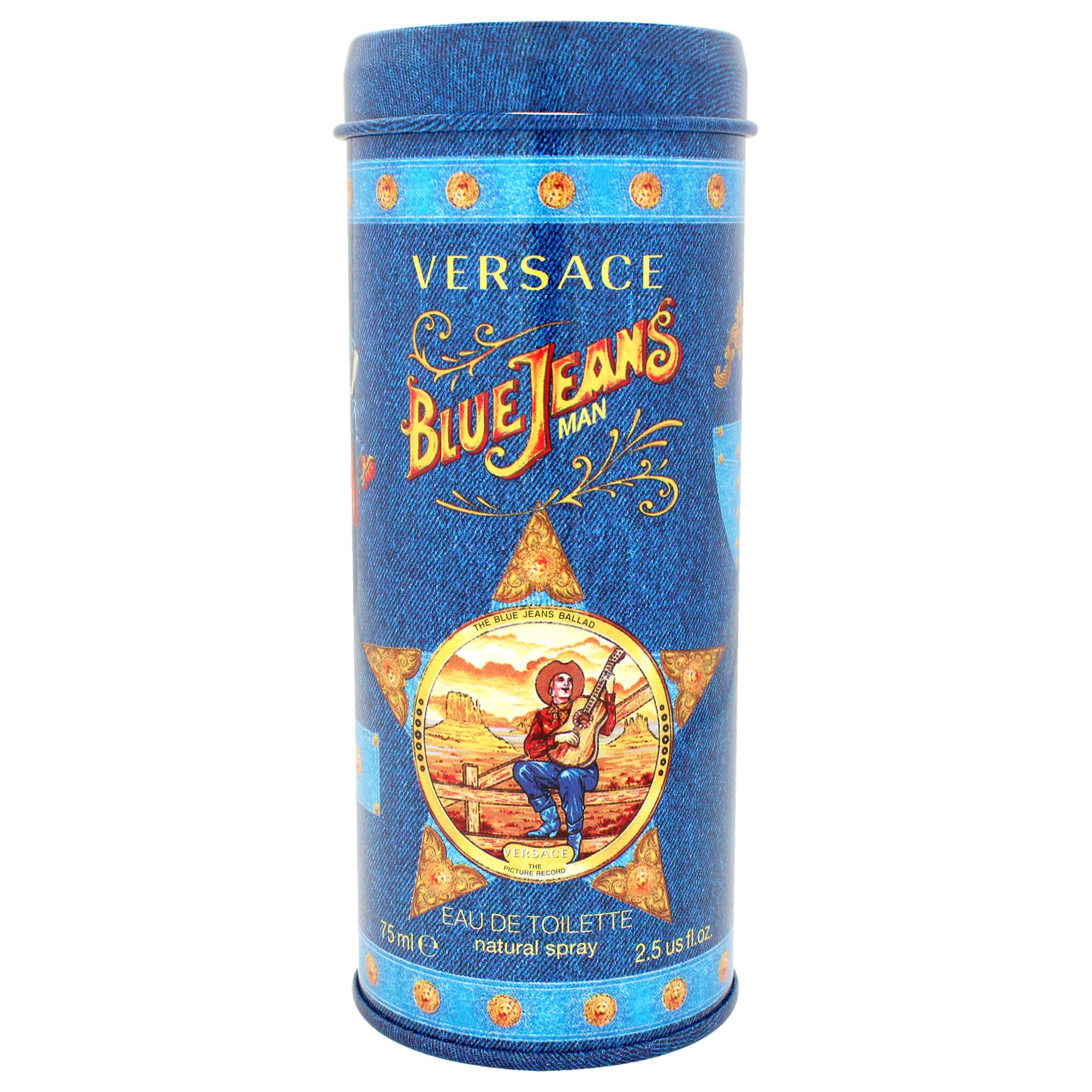 Versace Blue Jeans masculine fragrance package detailing the product size and authentic manufacturing information.