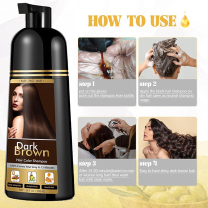 Ammonia free herbal hair darkening formula bottle with key ingredients highlighted