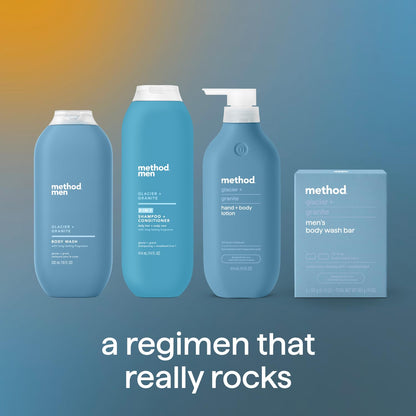 Method Men plant-based personal care set showcasing the recycled plastic bottles