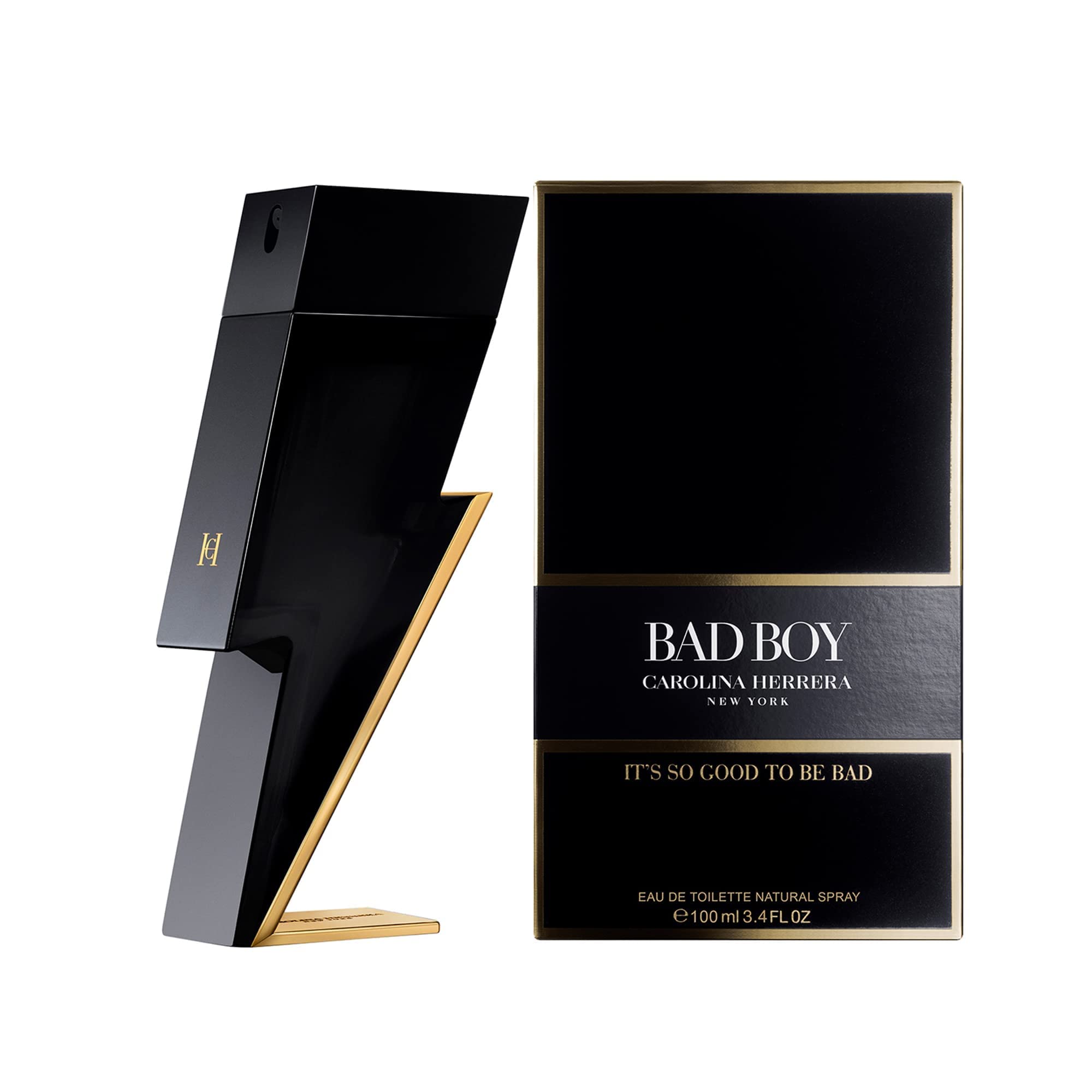 Carolina Herrera Bad Boy luxury men fragrance showing gold base detail