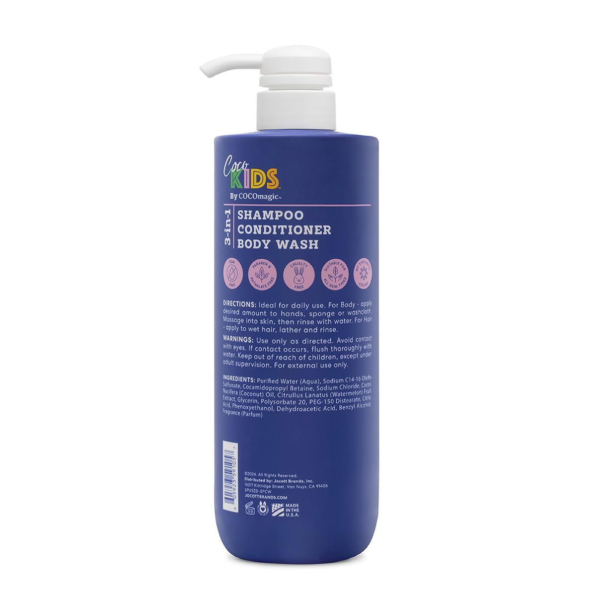 Cocomagic 3-in-1 kids body wash showing playful octopus and shark illustrations on the packaging