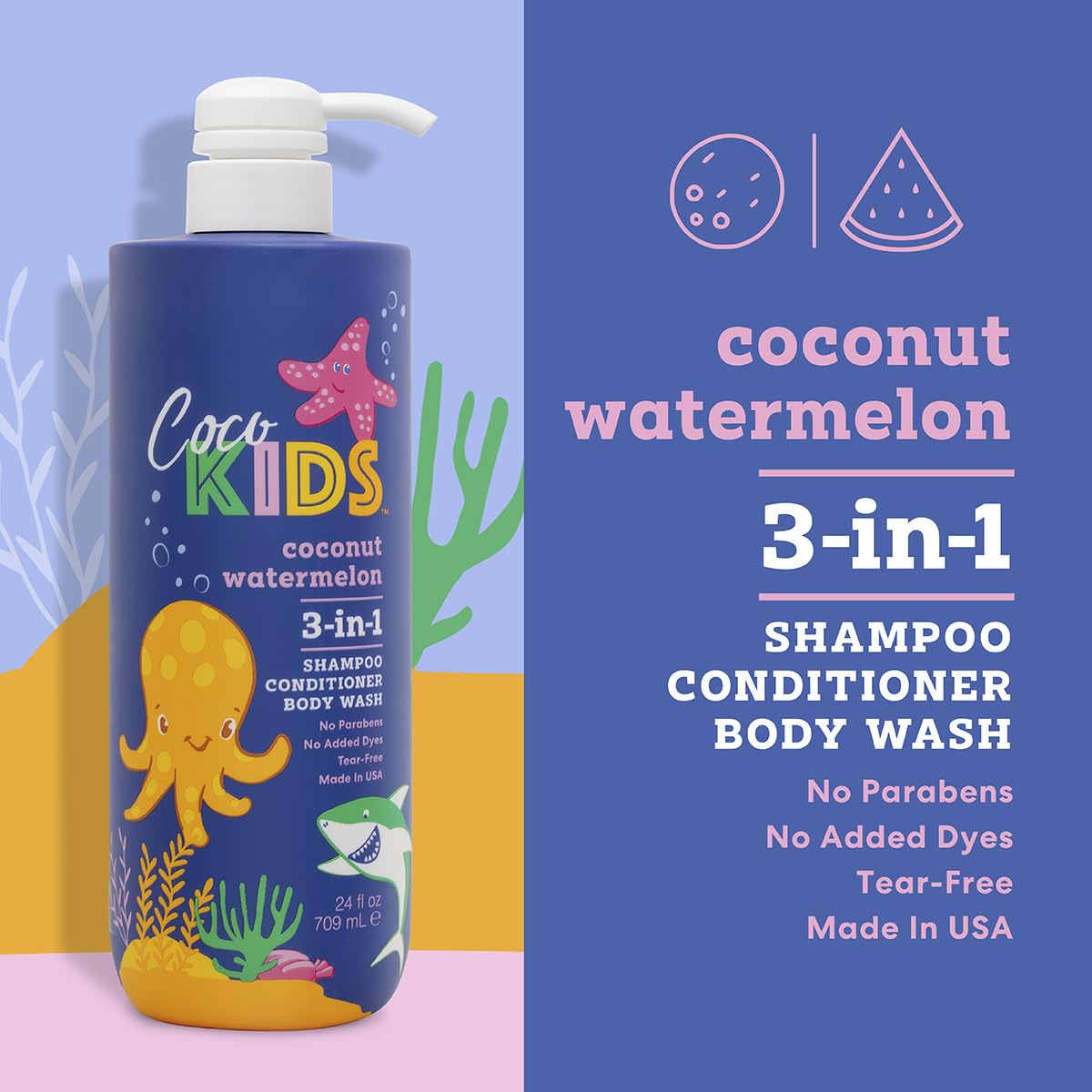Authentic USA imported Cocomagic kids daily gentle 24 fluid ounce hair and skin cleanser