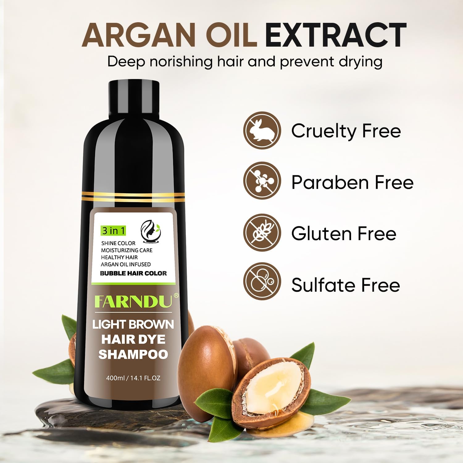 Ammonia free herbal hair dye shampoo for men and women showing application time.