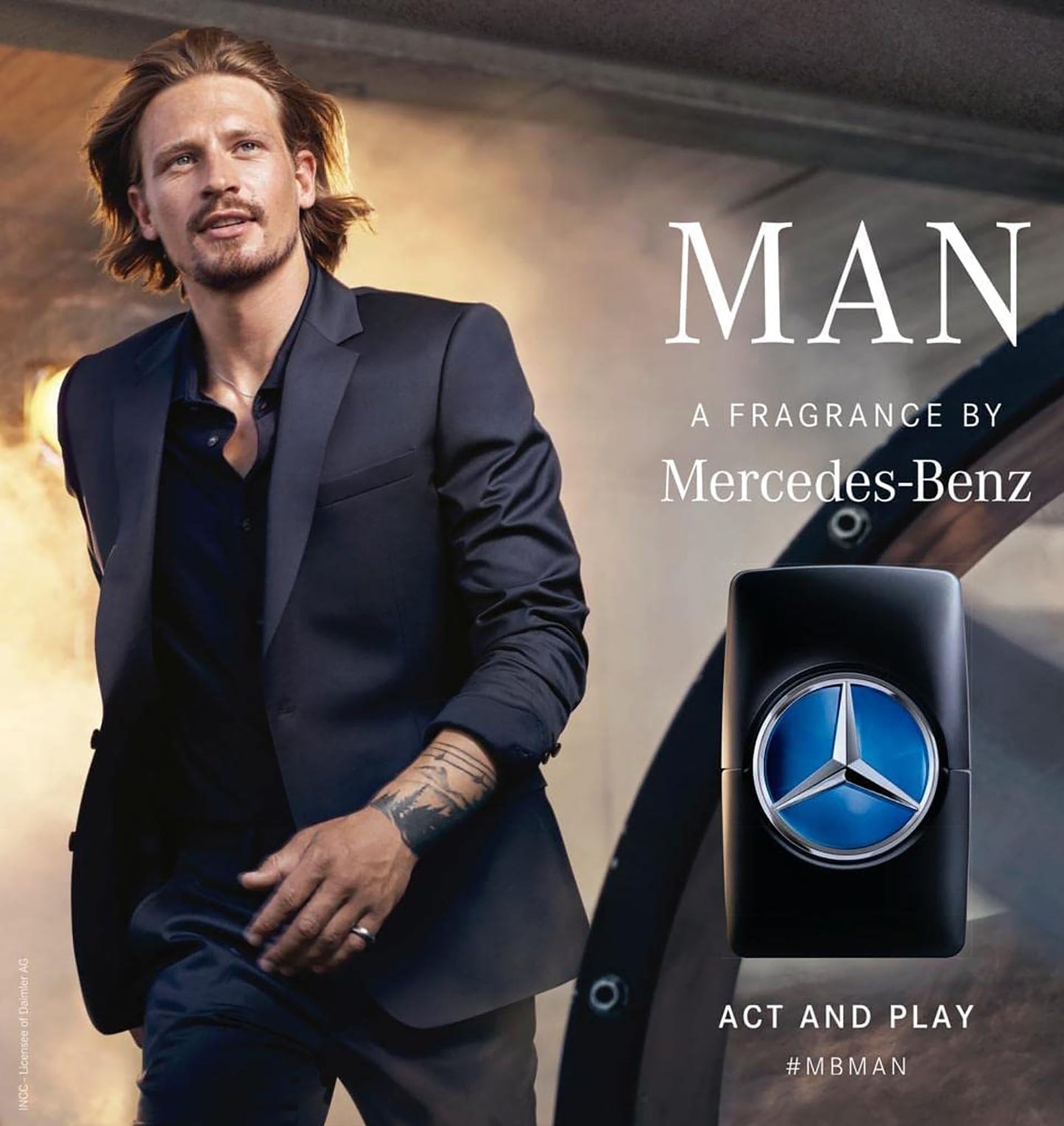 Sleek masculine design of Mercedes-Benz premium men's cologne showing side profile