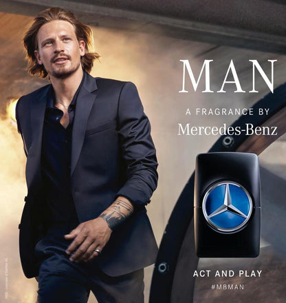 Sleek masculine design of Mercedes-Benz premium men's cologne showing side profile
