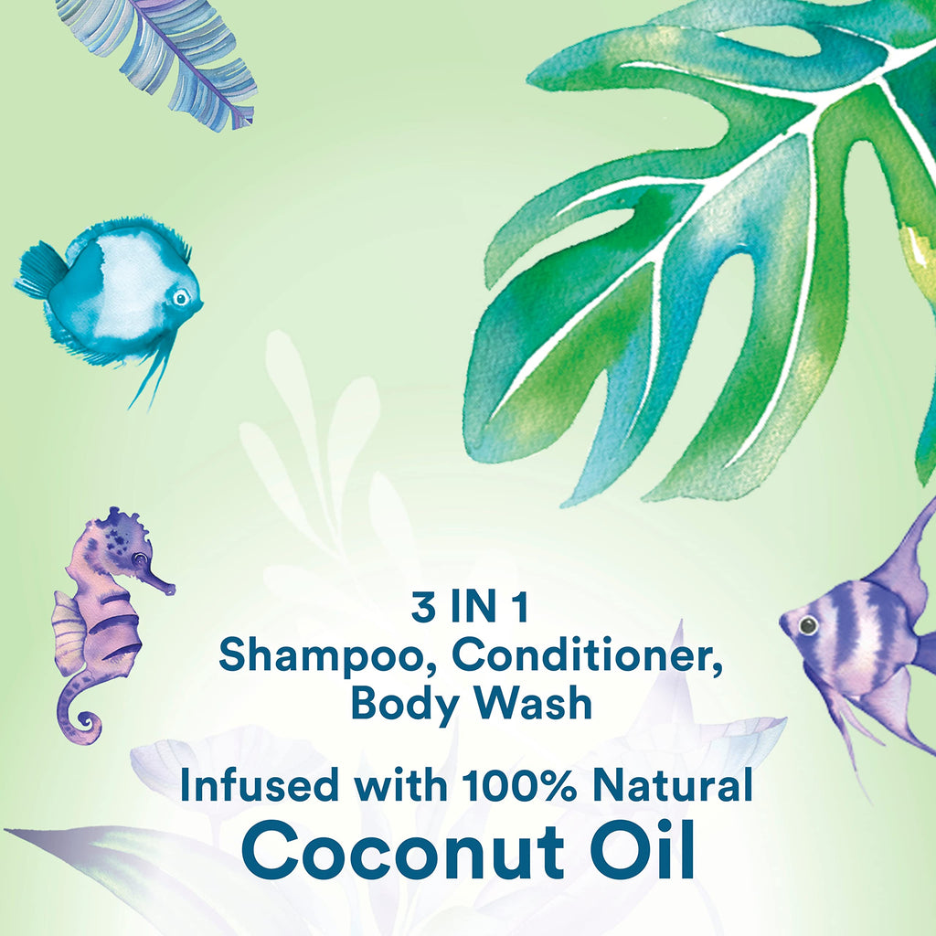 Back label of Suave Kids 3 in 1 showing natural coconut oil ingredients