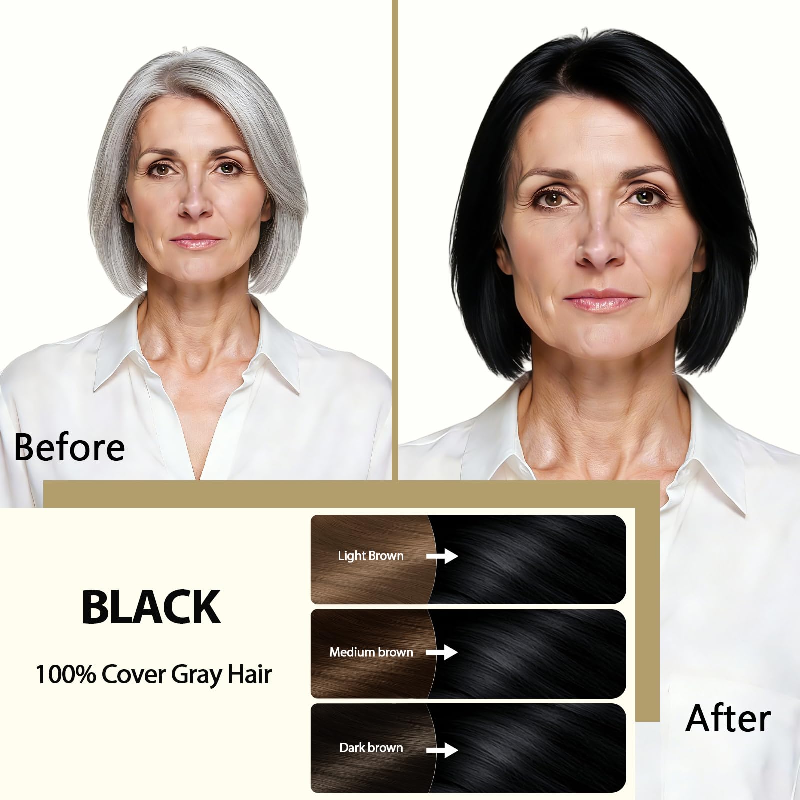 Ammonia free herbal black hair color shampoo packaging showing key botanical ingredients