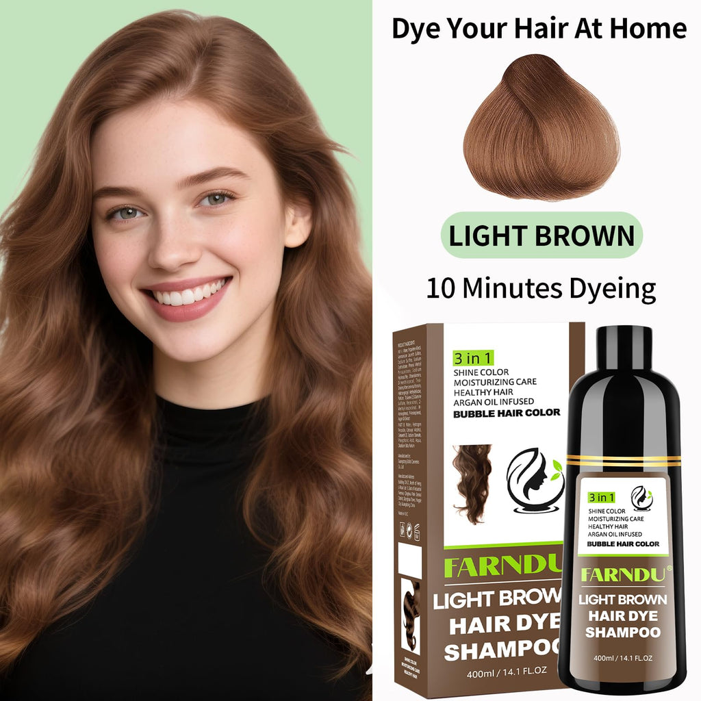Back label of Farndu instant gray hair coverage shampoo listing instructions and herbal ingredients.