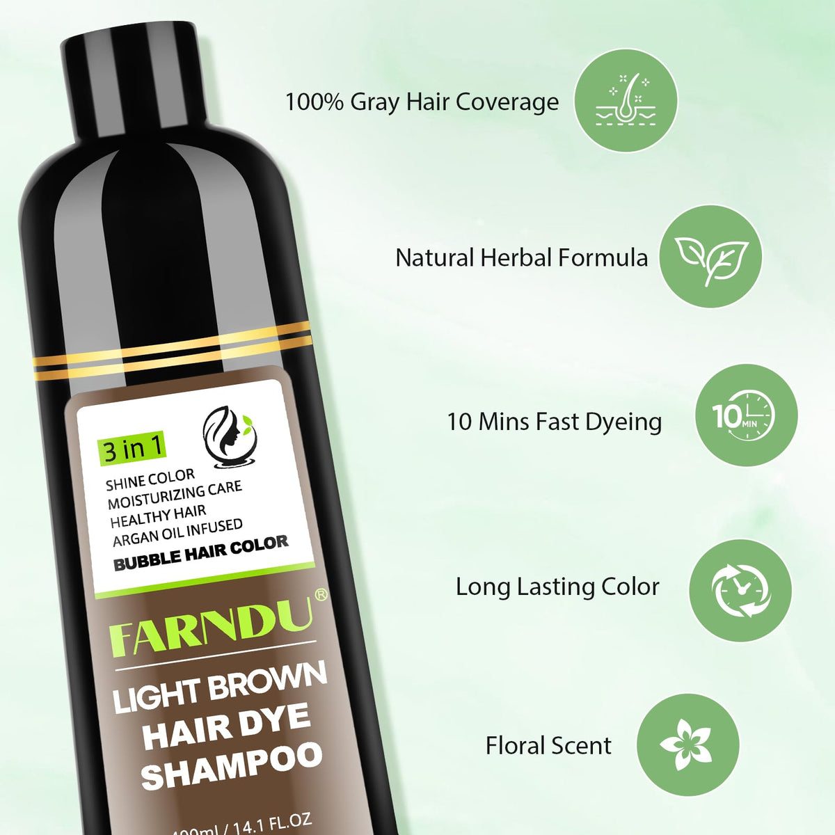 Side view of Farndu champu para canas packaging highlighting the ammonia free claim.