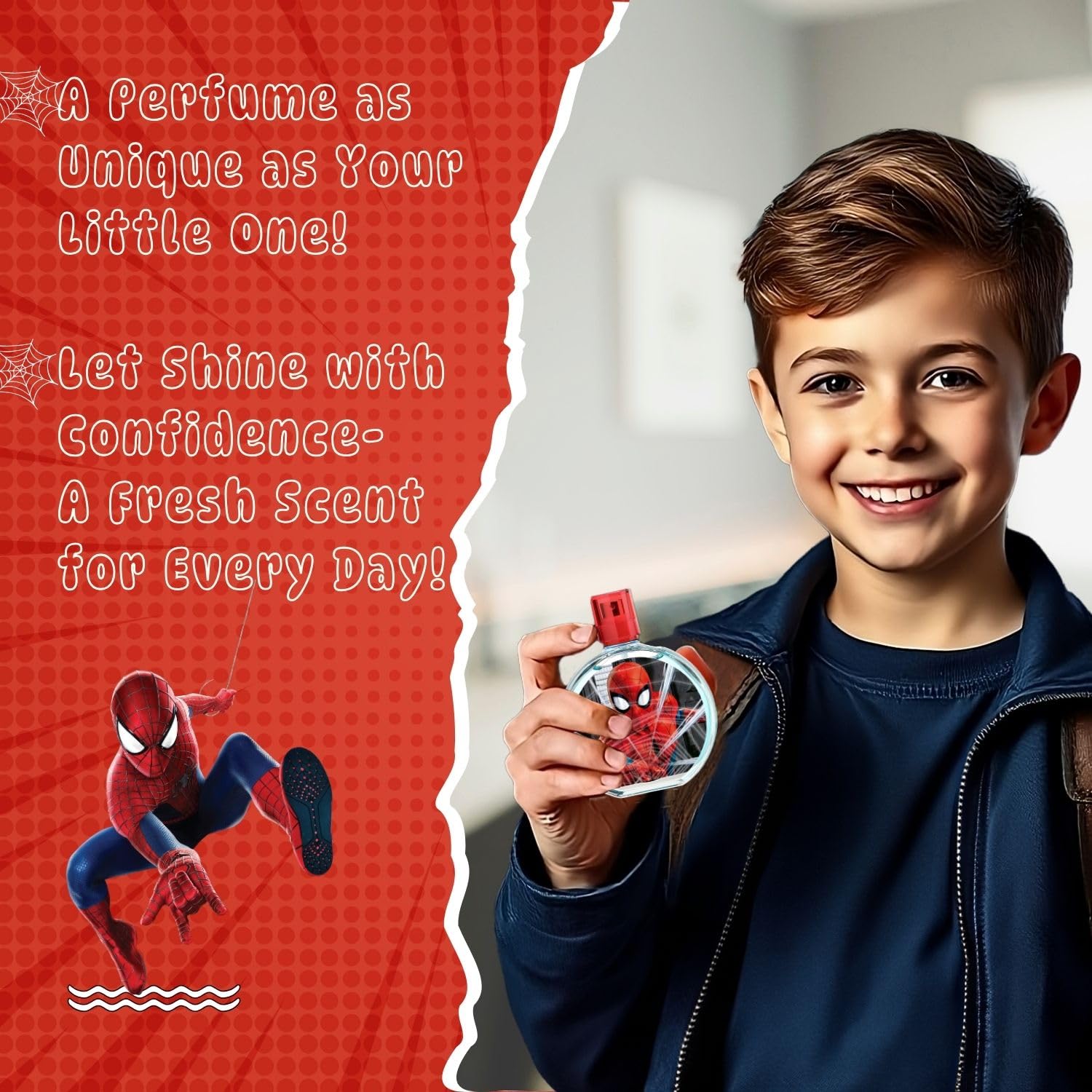 Spiderman citrus aromatic fragrance for children showing Spain manufactured packaging details