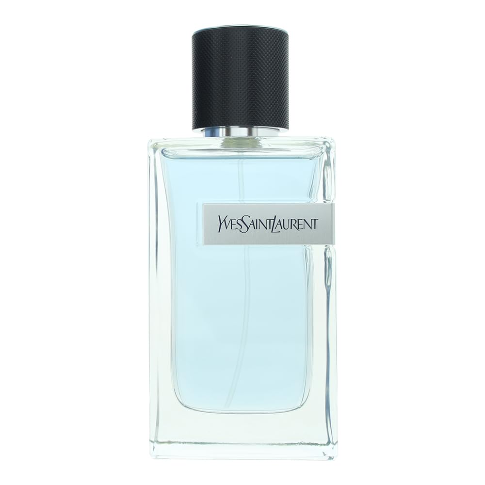 Luxury Yves Saint Laurent Y EDT for men showing the clear blue liquid and signature black spray cap