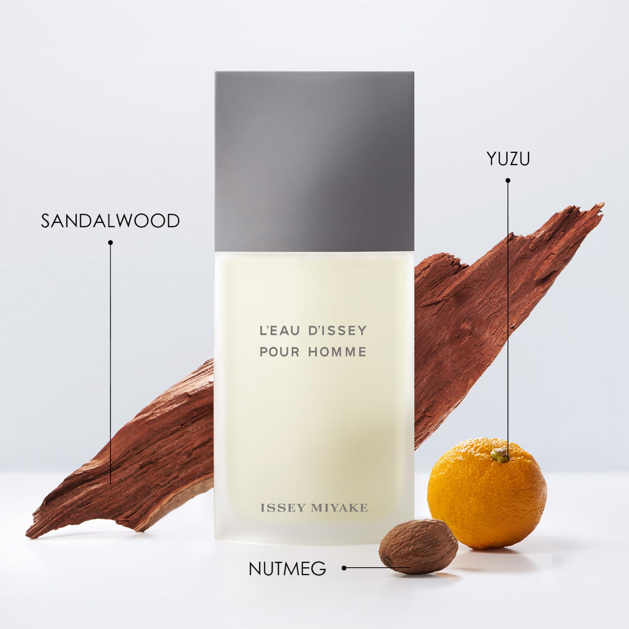 Issey Miyake luxury men's aquatic perfume bottle showcasing the clear glass and signature cap