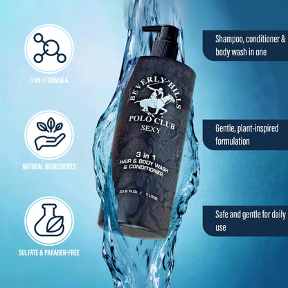 Beverly Hills Polo Club 33.8 fluid ounce designer fragrance mens shower essential
