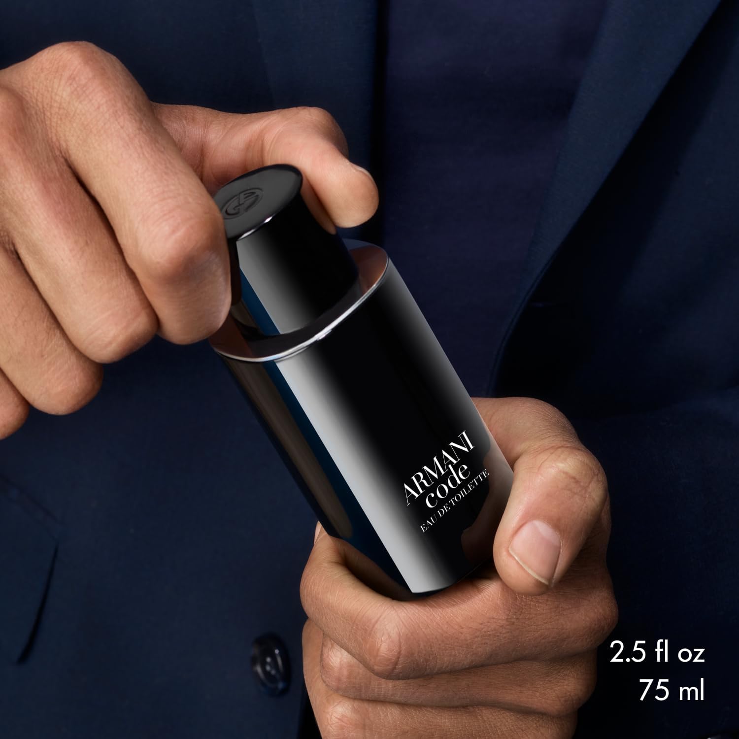 Imported Giorgio Armani Code luxury fragrance bottle side angle