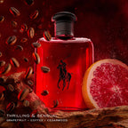 Ralph Lauren Polo Red mens cologne bottle displaying the distinct pony logo on the glass