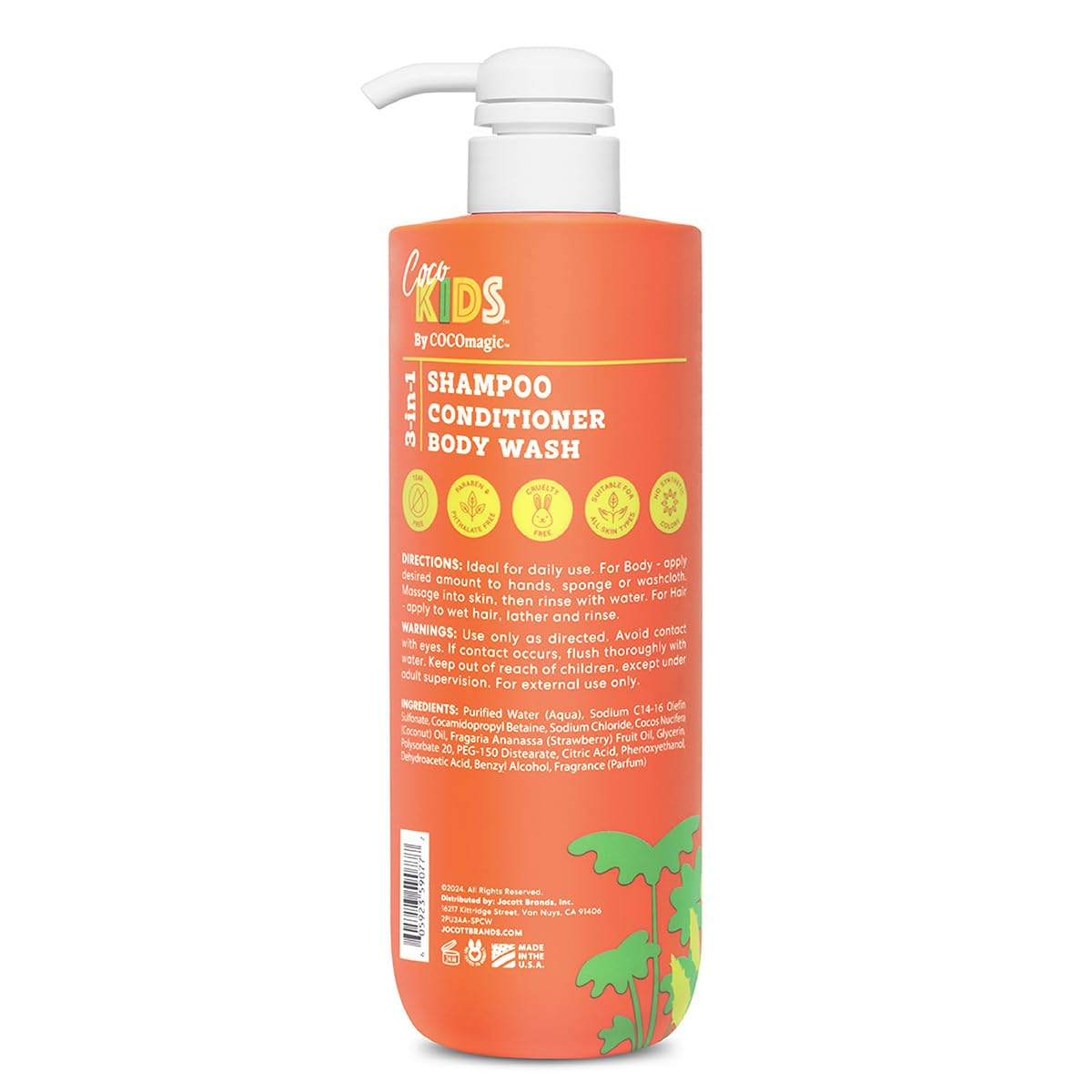 Cocomagic Cocokids coconut strawberry tear free cleanser bottle displaying product labels