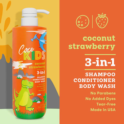 Back label of Cocomagic Cocokids 24 fluid ounce bottle showing usage directions