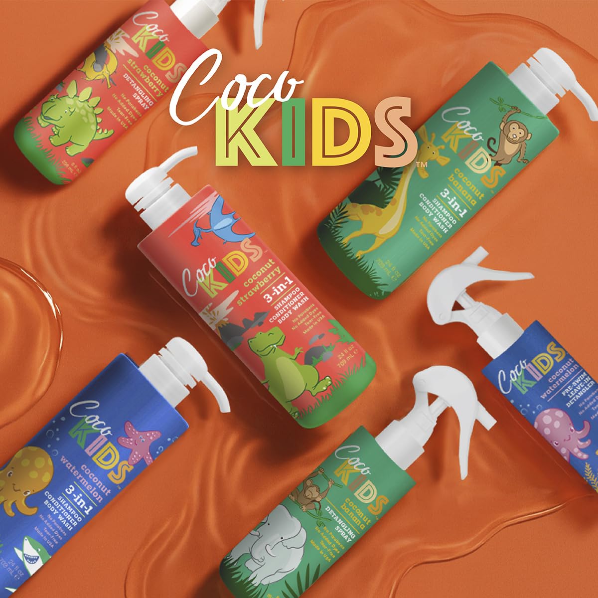 Side view of the authentic Cocomagic kids coconut strawberry multiuse cleanser bottle
