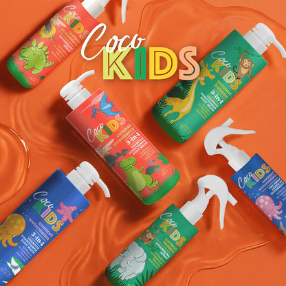 Side view of the authentic Cocomagic kids coconut strawberry multiuse cleanser bottle