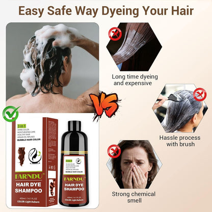 Herbal hair dye shampoo for men and women showing the natural extract ingredients