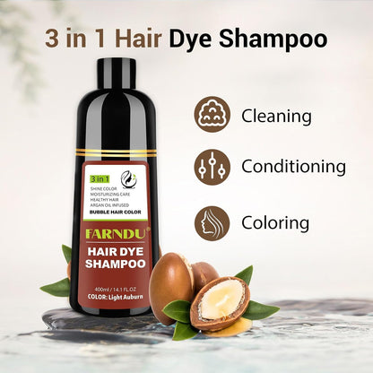 Texture and consistency display of the three in one hair color shampoo liquid