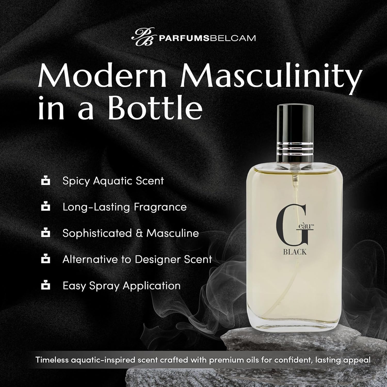PB ParfumsBelcam G Eau Black 100 milliliter bottle standing upright