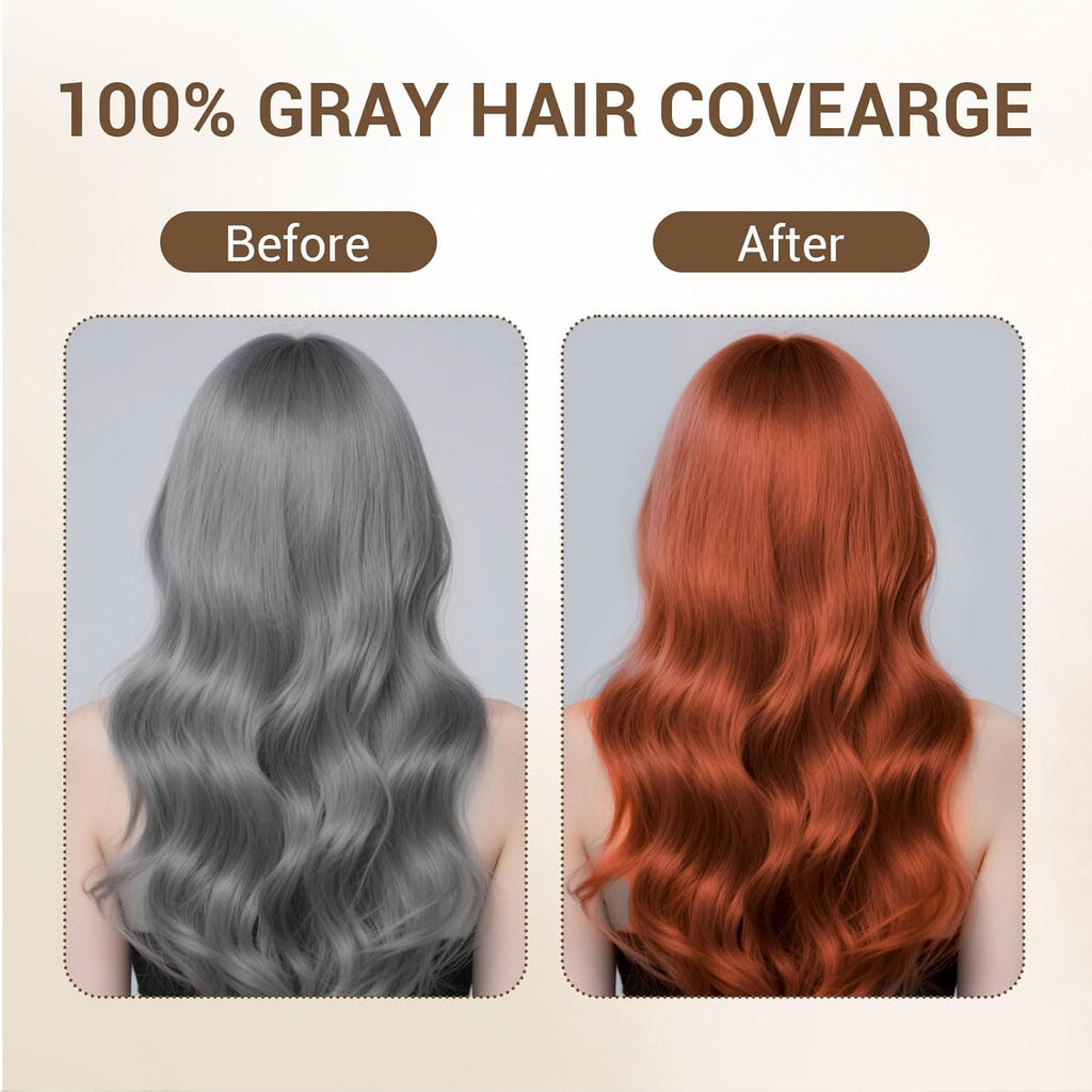 Complete packaging view of the light auburn herbal color shampoo for home application