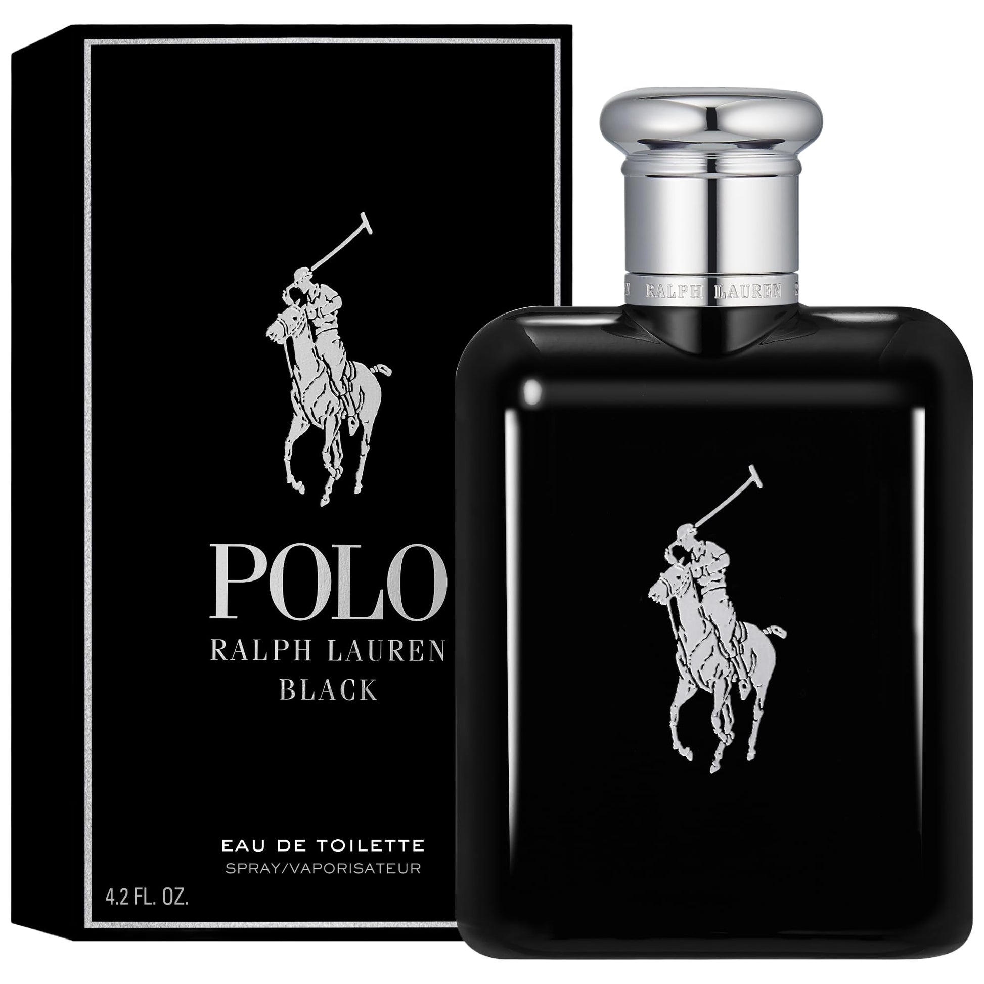 Ralph Lauren Polo Black Eau de Toilette luxurious black bottle reflecting clean studio lighting