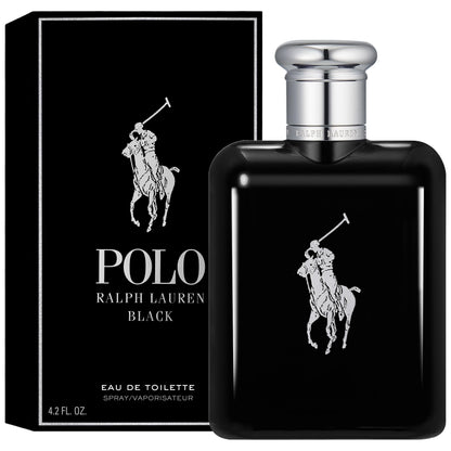 Ralph Lauren Polo Black Eau de Toilette luxurious black bottle reflecting clean studio lighting