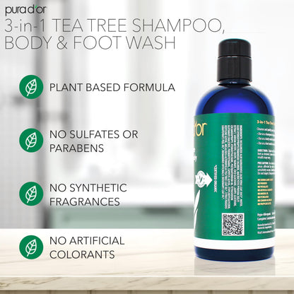 Sixteen ounce multi purpose body wash and foot soak bottle label details.