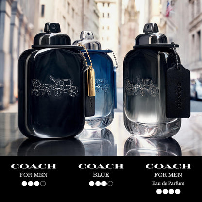 Coach for Men 60ml bottle displayed upright alongside its sophisticated dark grey packaging box