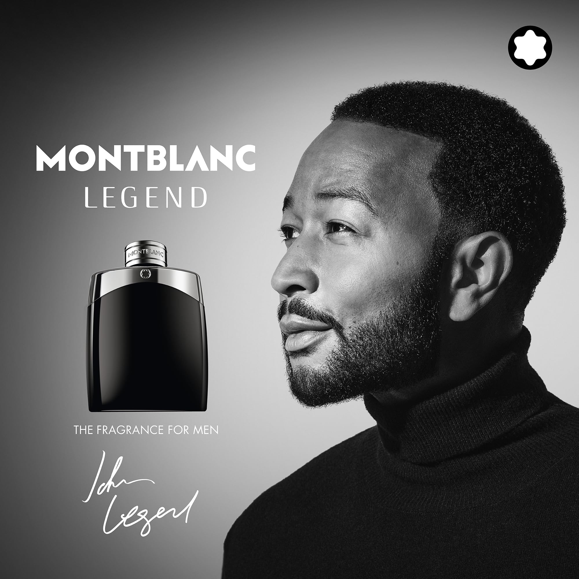Montblanc Legend fragrance bottle showcasing the silver metallic cap and branding