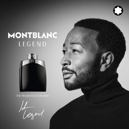Montblanc Legend fragrance bottle showcasing the silver metallic cap and branding