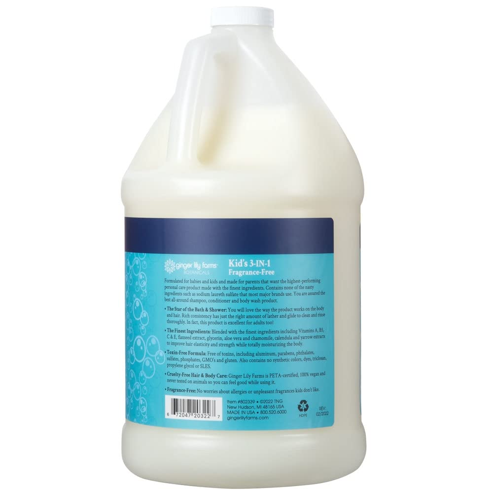 Ginger Lily Farms tear free fragrance free kids body wash and shampoo bulk refill bottle