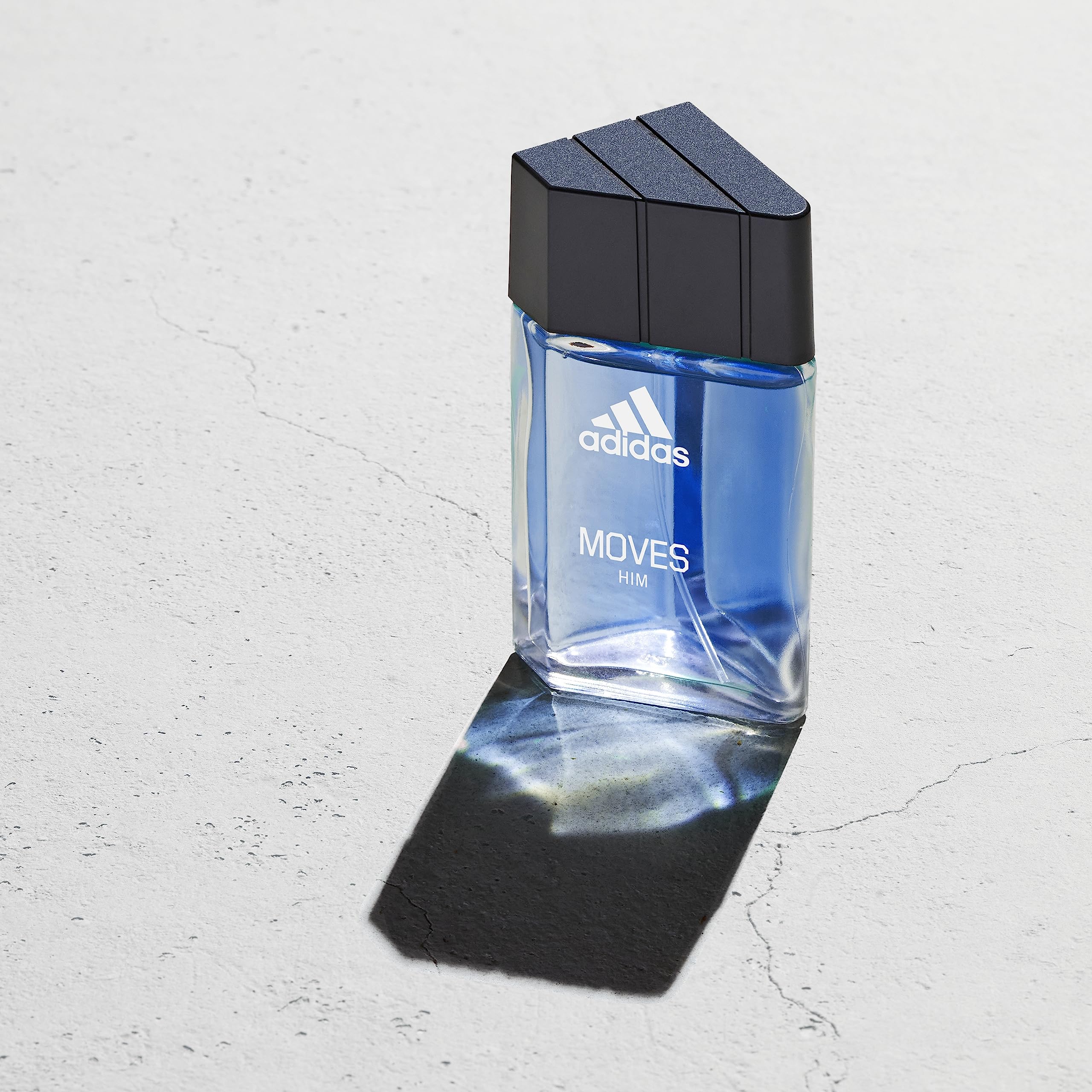 Adidas Moves Him 1.6 fluid ounce packaging box displaying authentic branding details