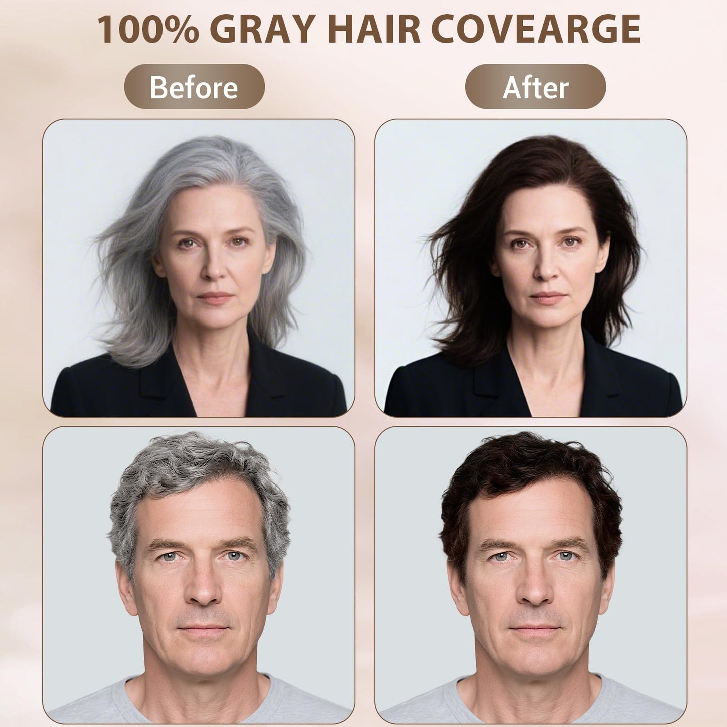 Dark brown hair dye shampoo application instructions and herbal ingredient highlights