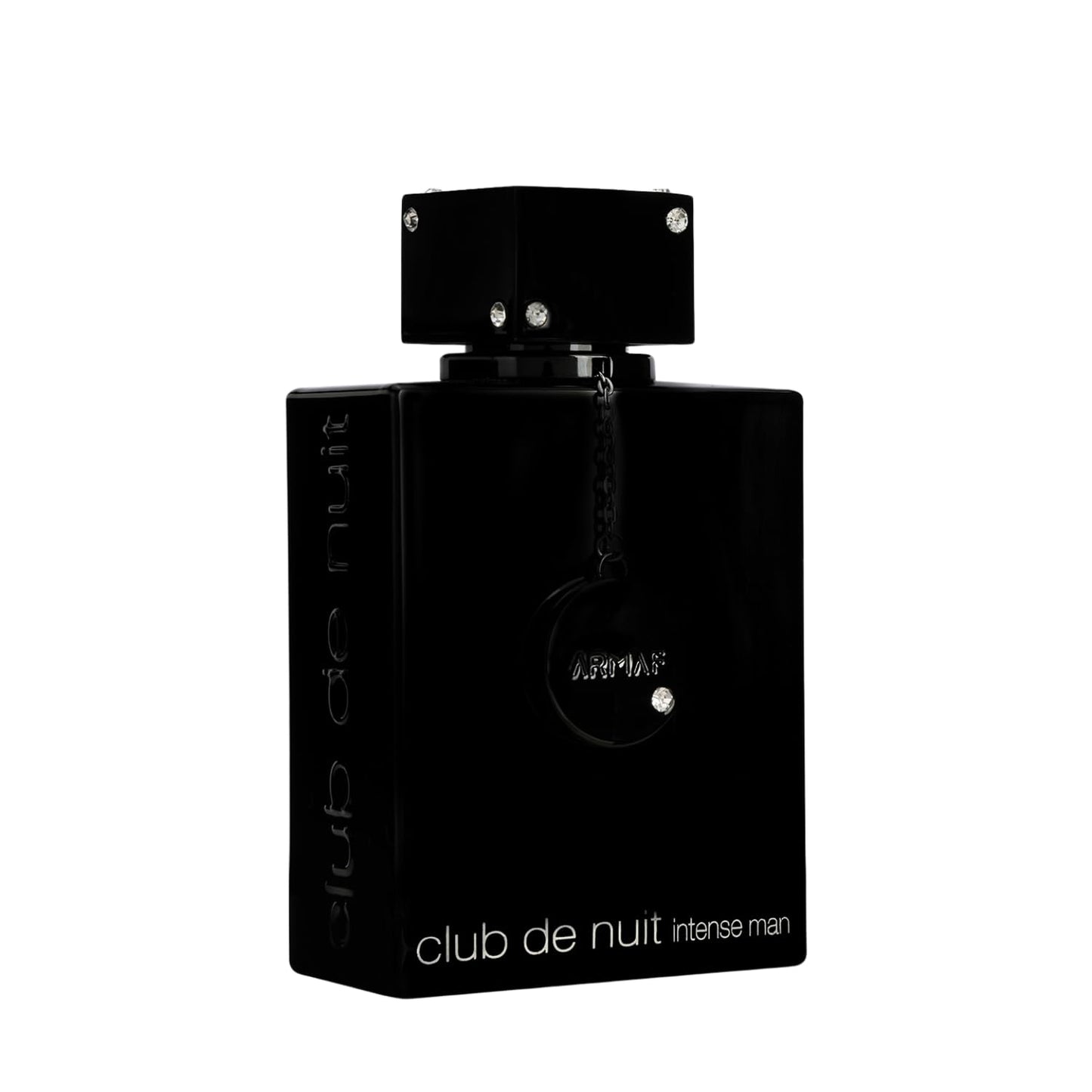 Armaf Club De Nuit Intense Man 3.6 Ounce bottle highlighting the decorative chain detail