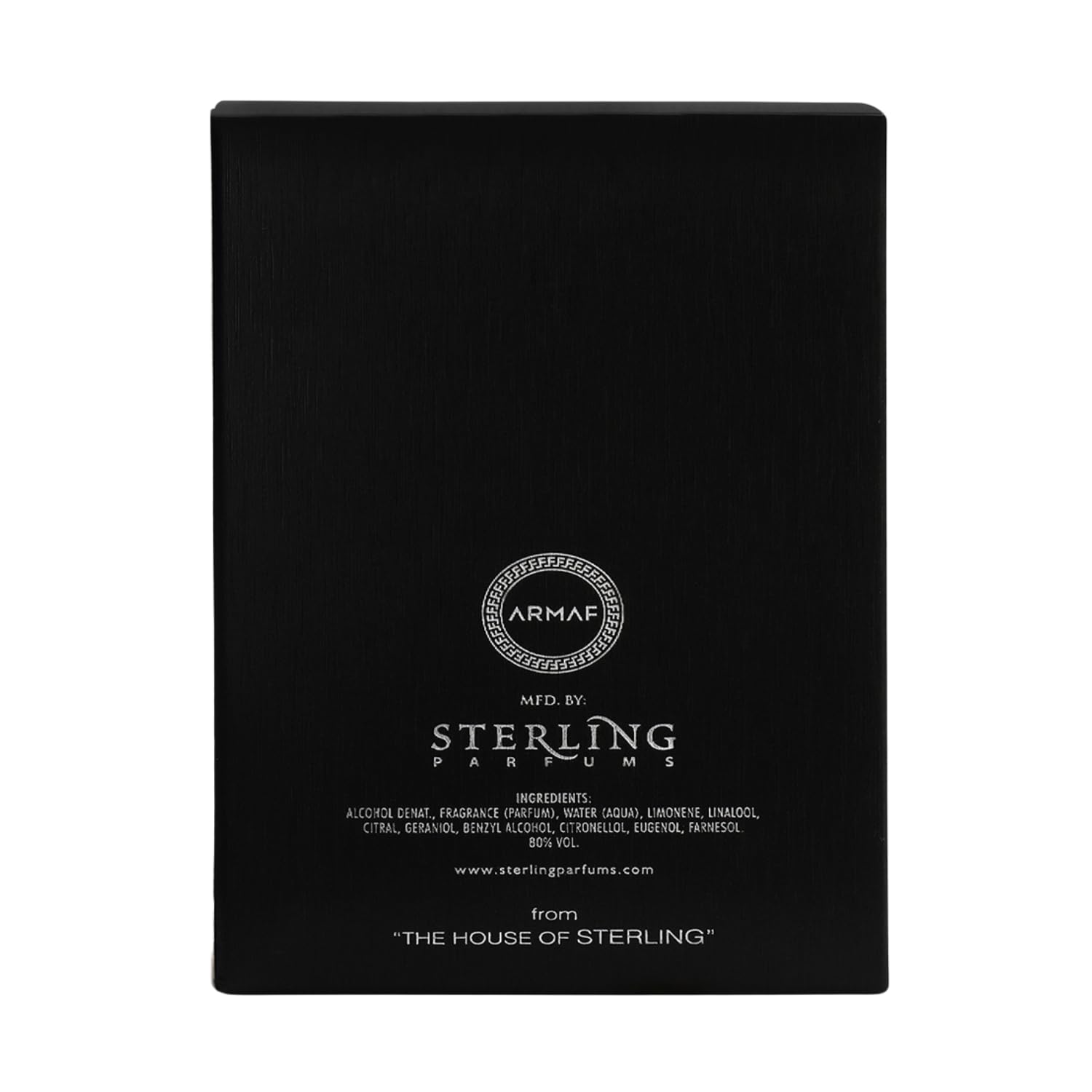 Close up view of the embossed branding on Armaf luxury men cologne