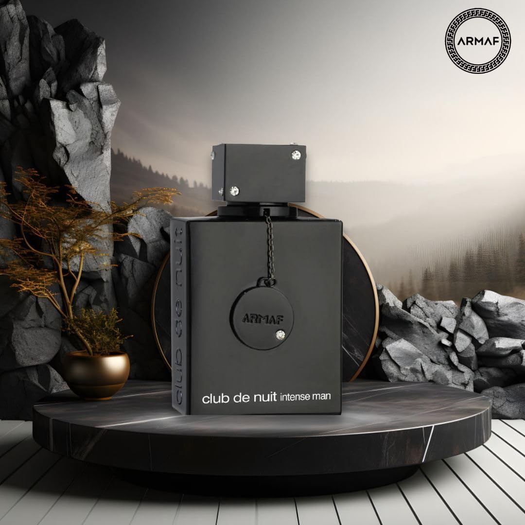 Authentic Armaf imported fragrance bottle alongside its protective black cardboard box packaging
