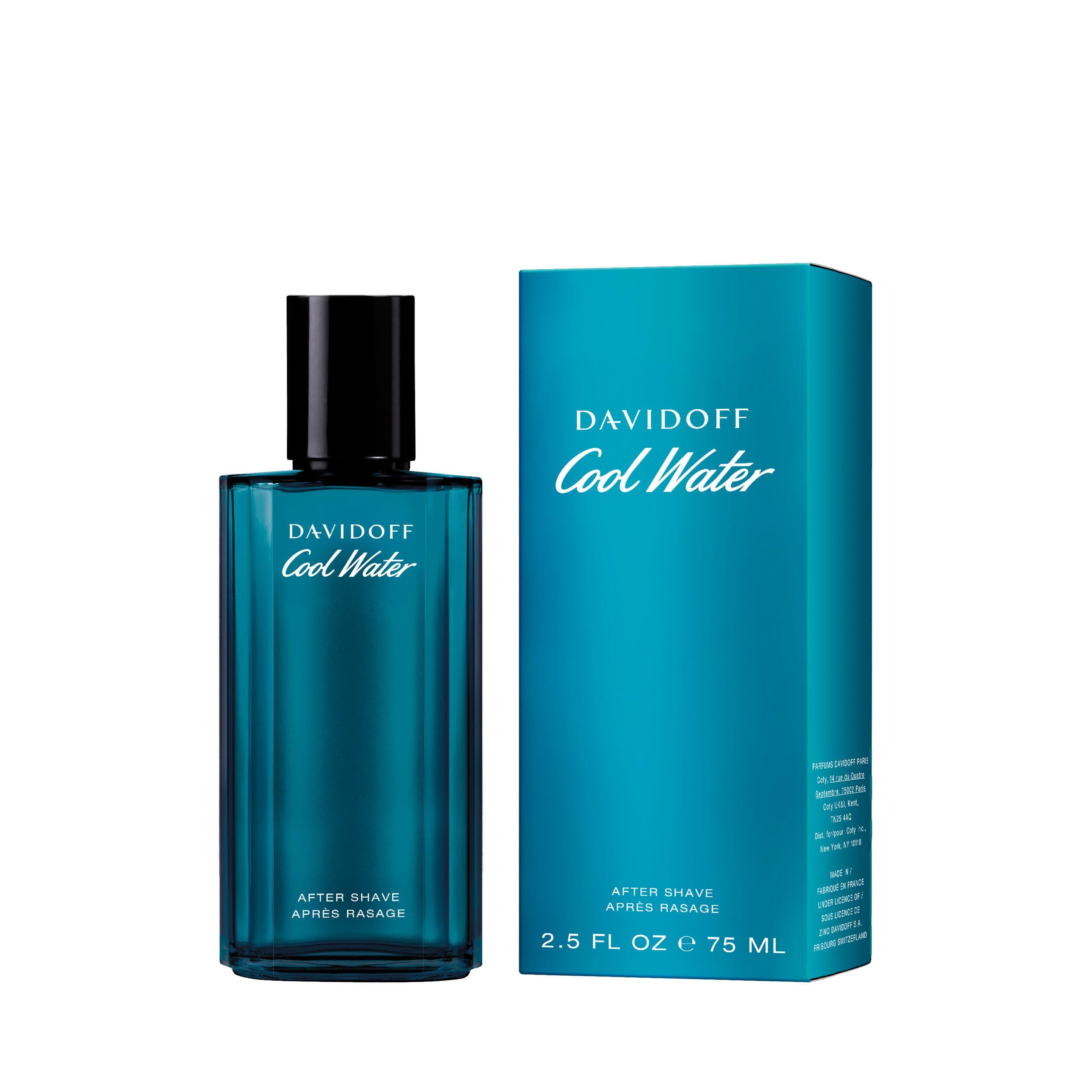 Davidoff Cool Water aromatic aquatic men perfume showing blue glass packaging