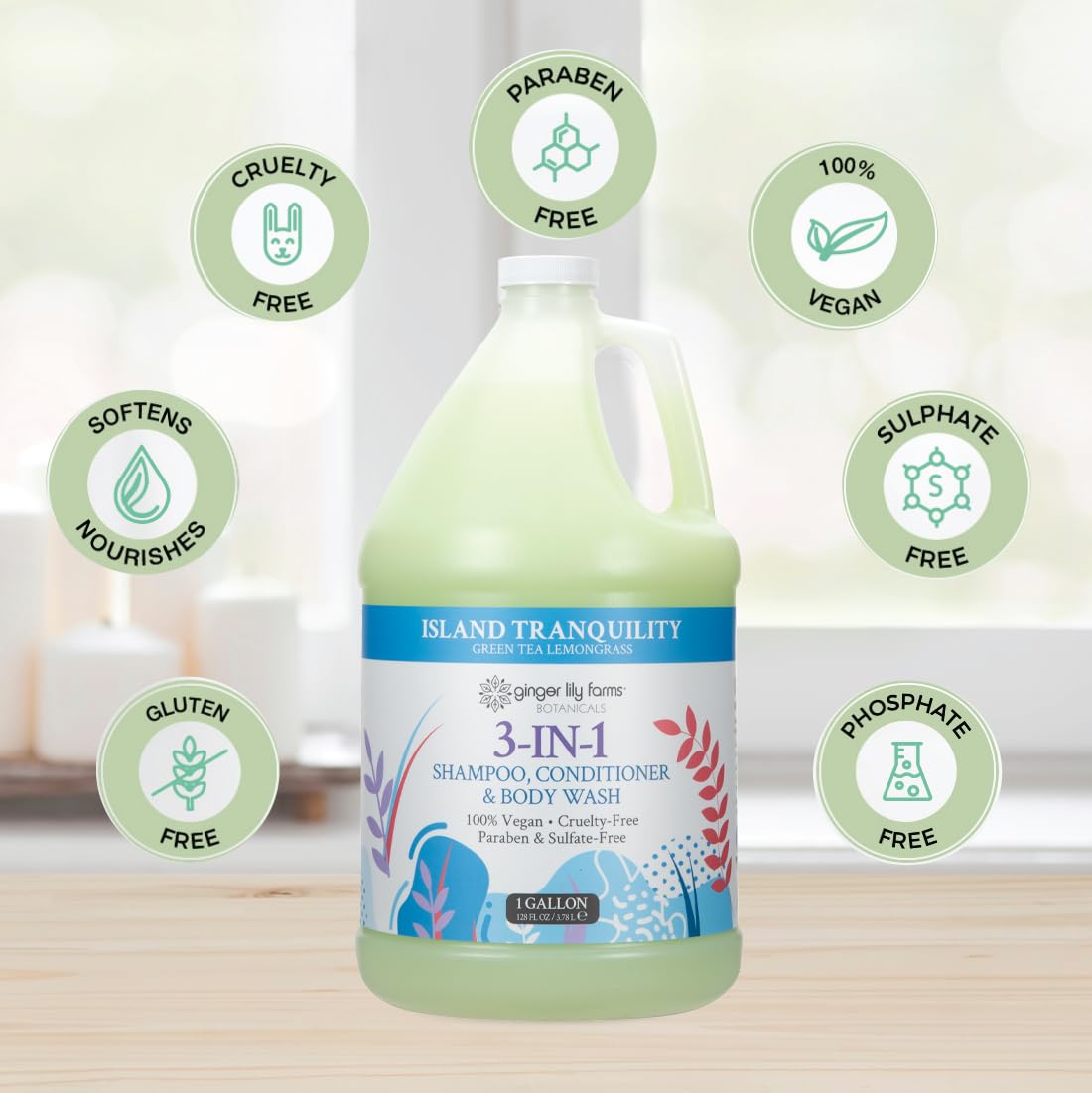 Close-up of the cruelty-free and paraben-free certifications on the Ginger Lily Farms Botanicals 3-in-1 cleanser