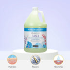 Pouring the Ginger Lily Farms Island Tranquility multi-purpose shampoo and body wash liquid into a shower dispenser