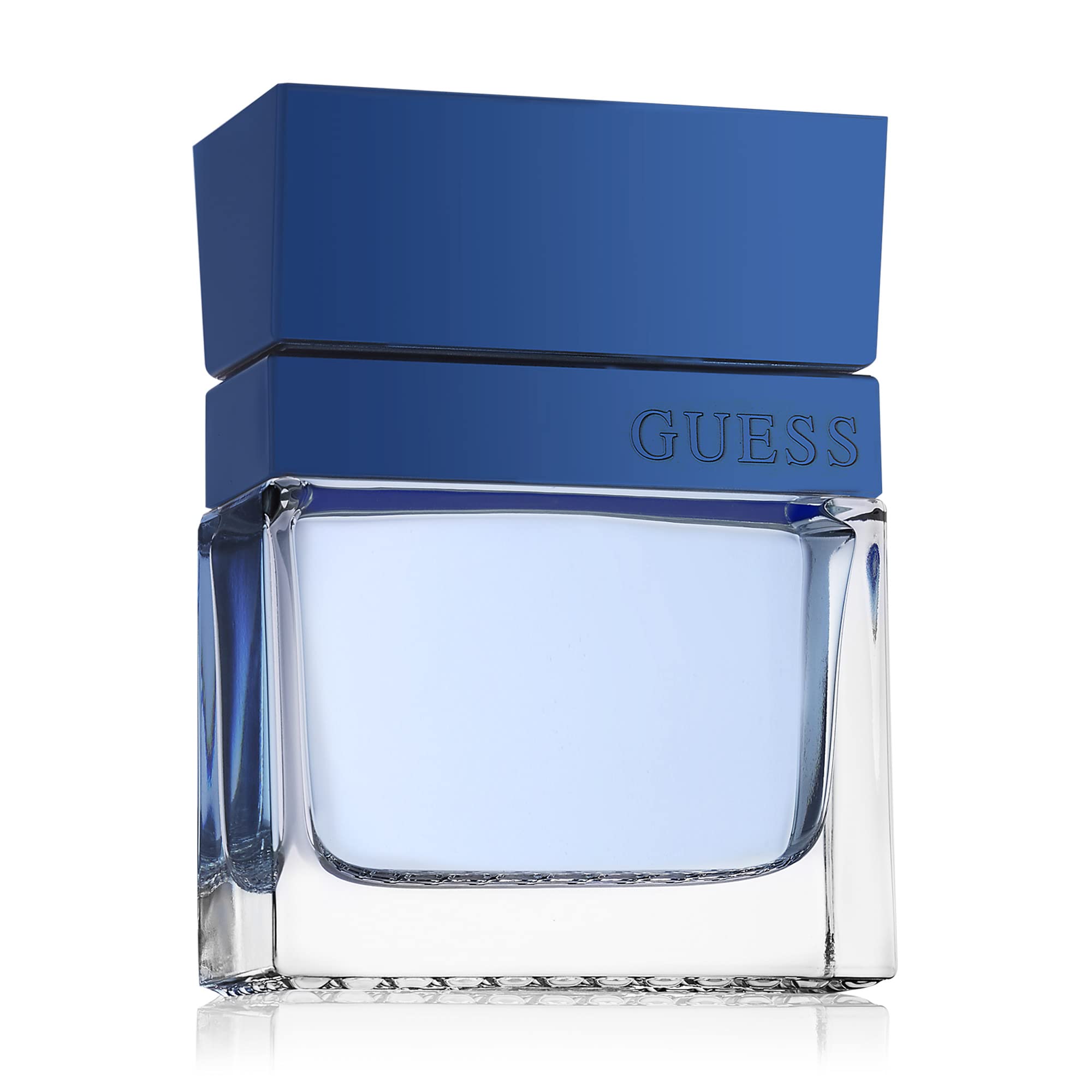 GUESS Seductive Homme Blue 3.4 Fluid Ounces perfume spray for men highlighting the iconic silver and blue packaging box